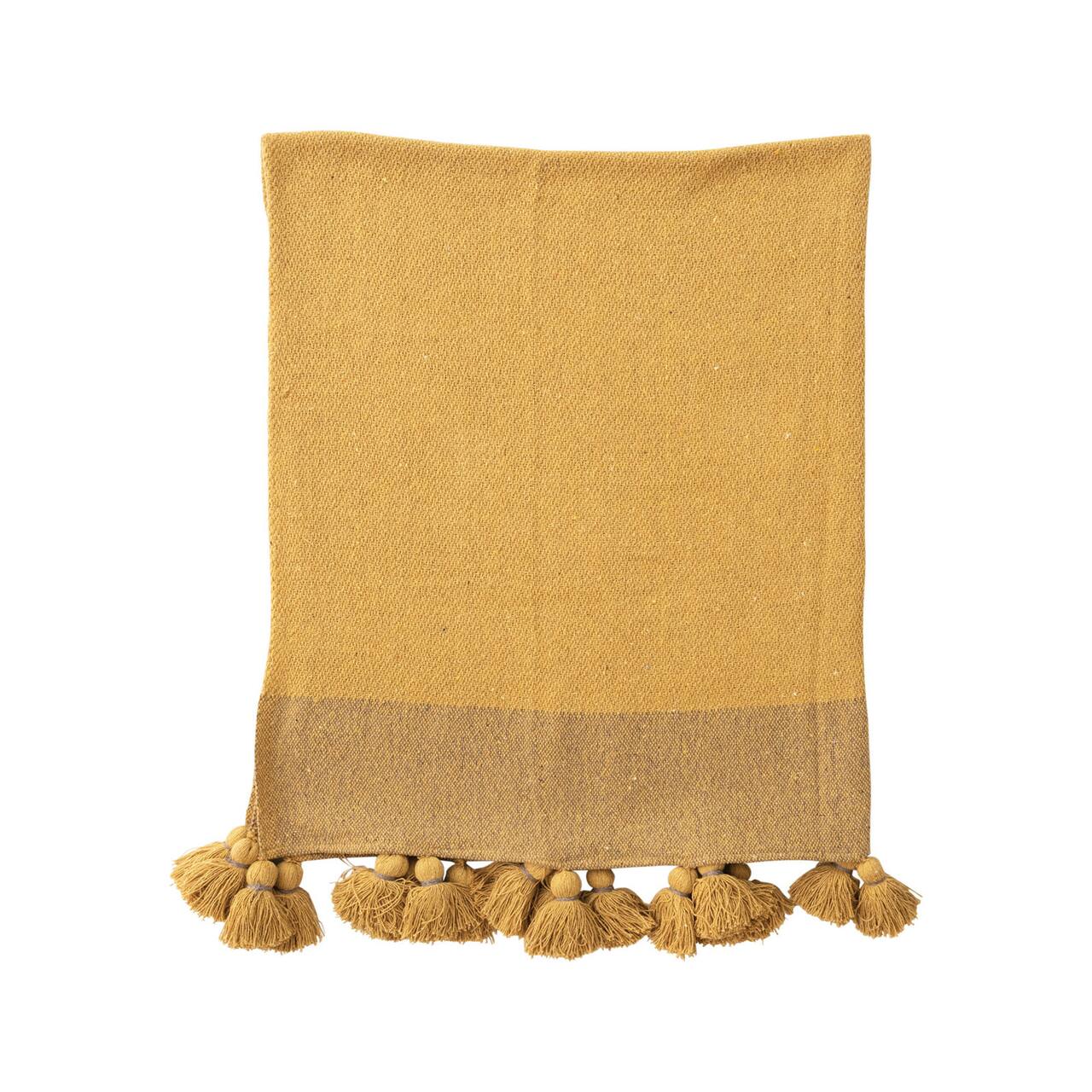 Hello Honey® Gold Woven Recycled Cotton Blend Throw with Tassels
